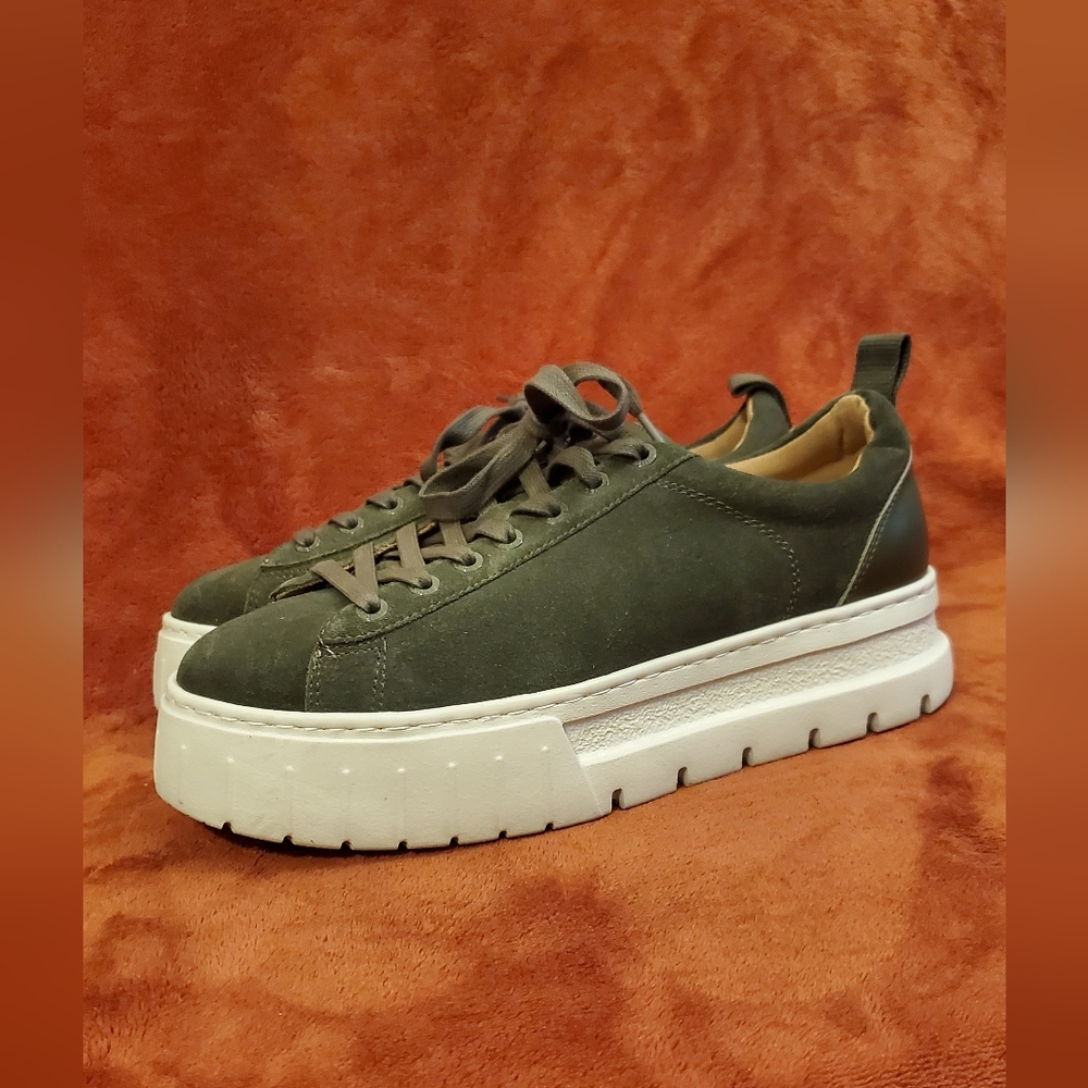 Green Suede Leather Platform Sneakers
